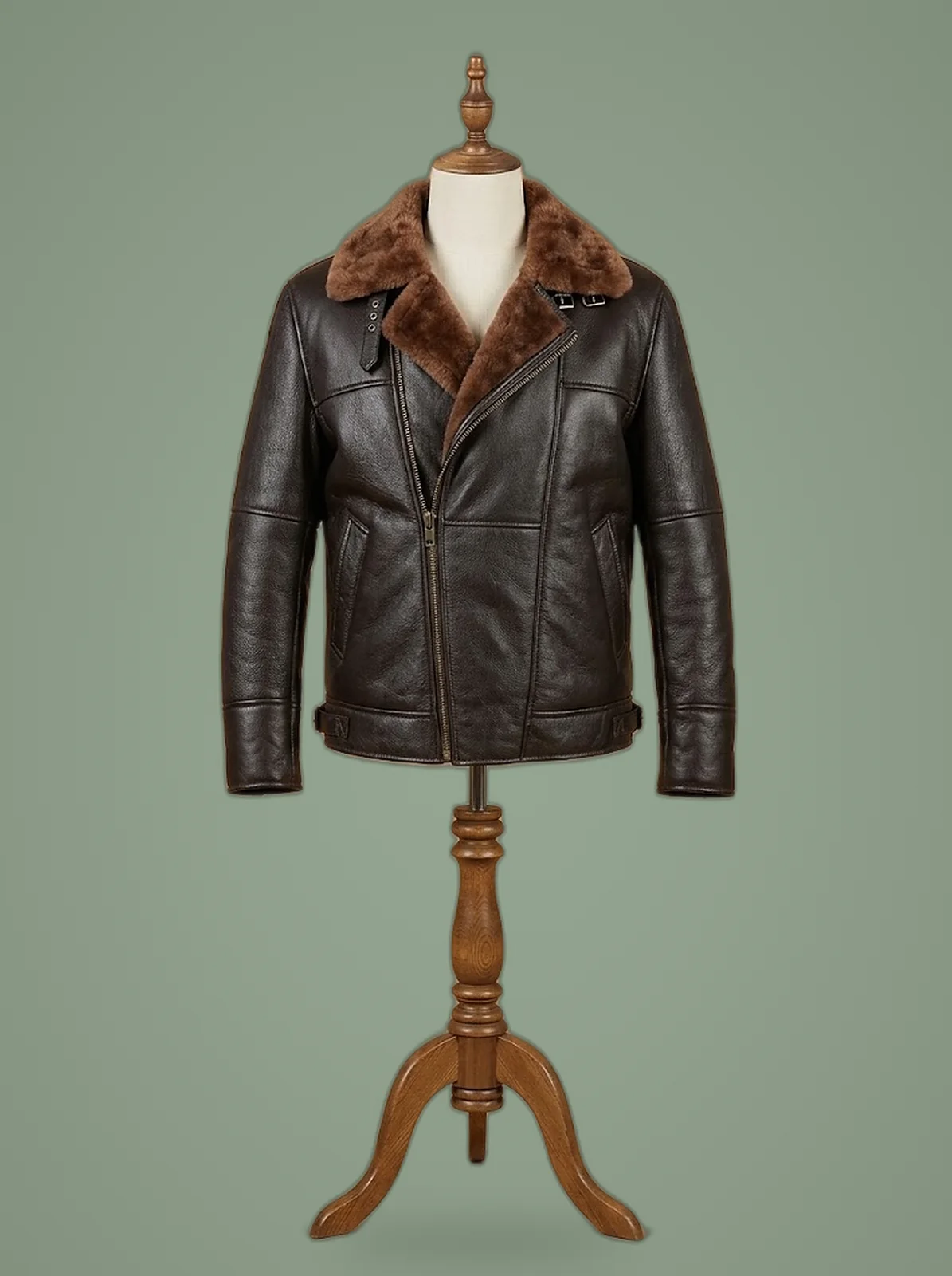 men B6 brown leather bomber jacket front view