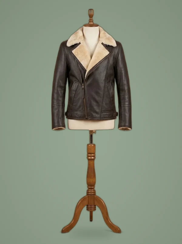 Men’s Brando Aviator Real Sheepskin Brown Sheepskin Leather Bomber Jacket, front view