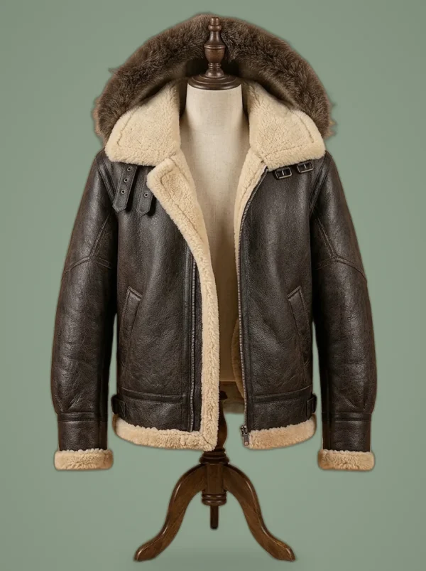 Men’s Brown B3 RAF Flight Bomber Aviator Real Sheepskin Shearling Leather Jacket, front view