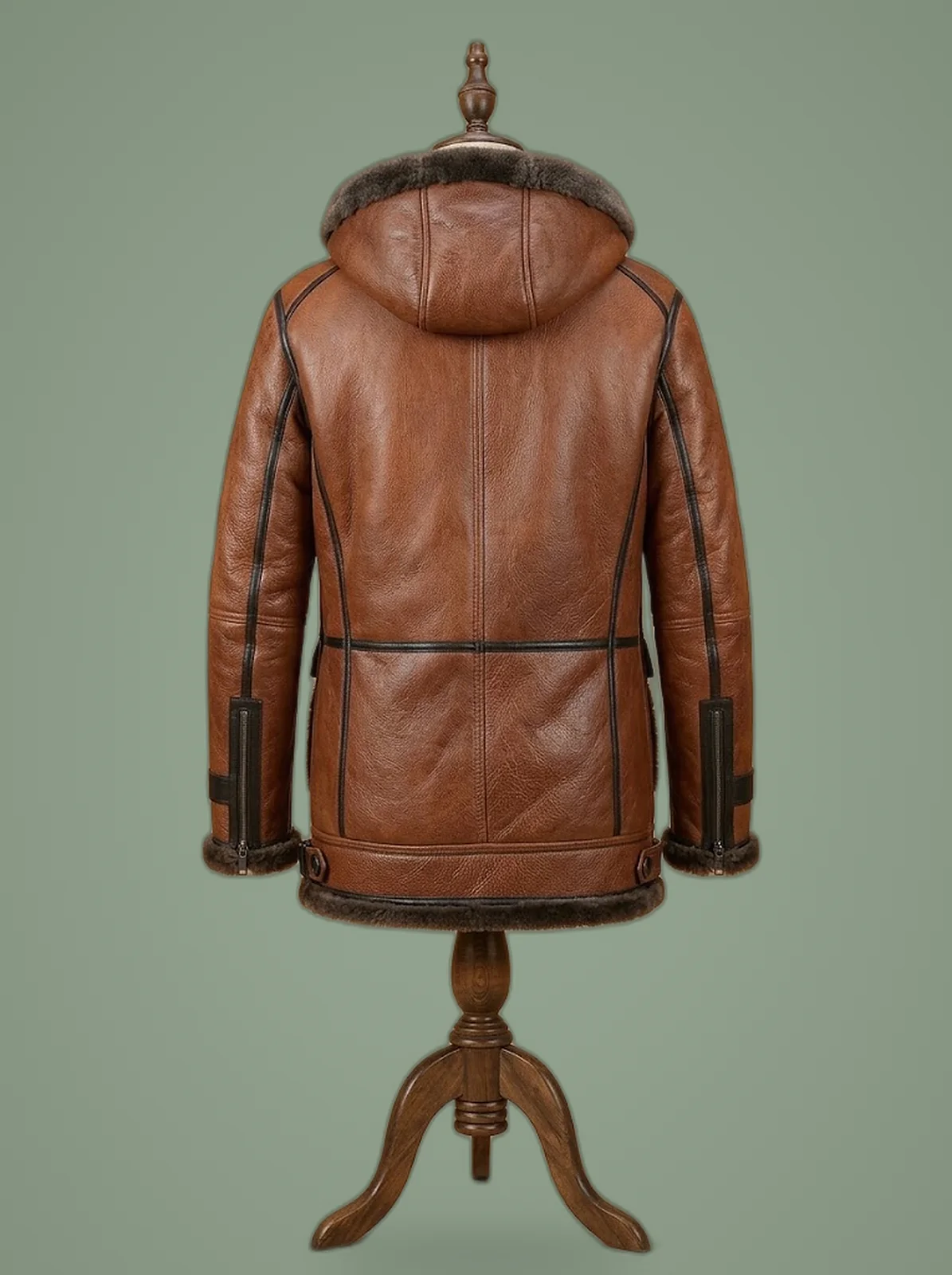 men B3 brown shearling RAF flight bomber jacket back view