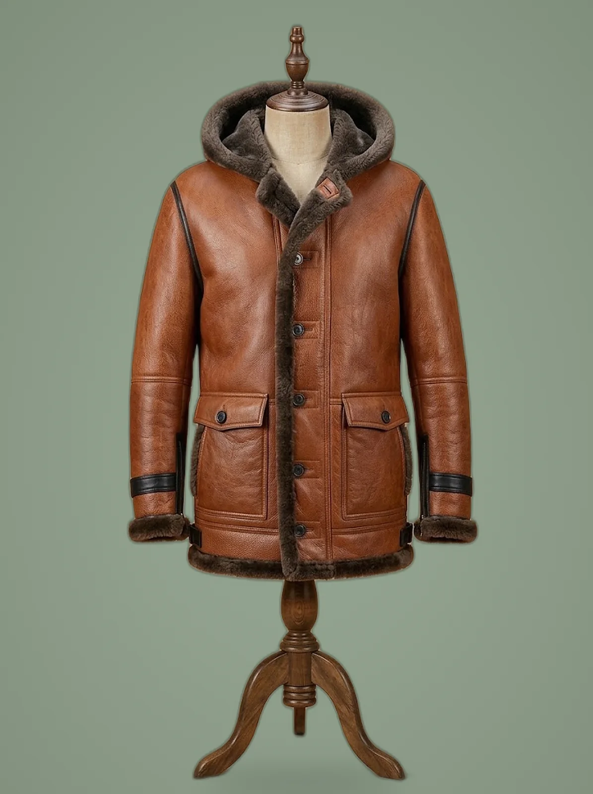 men B3 brown shearling RAF flight bomber jacket front view