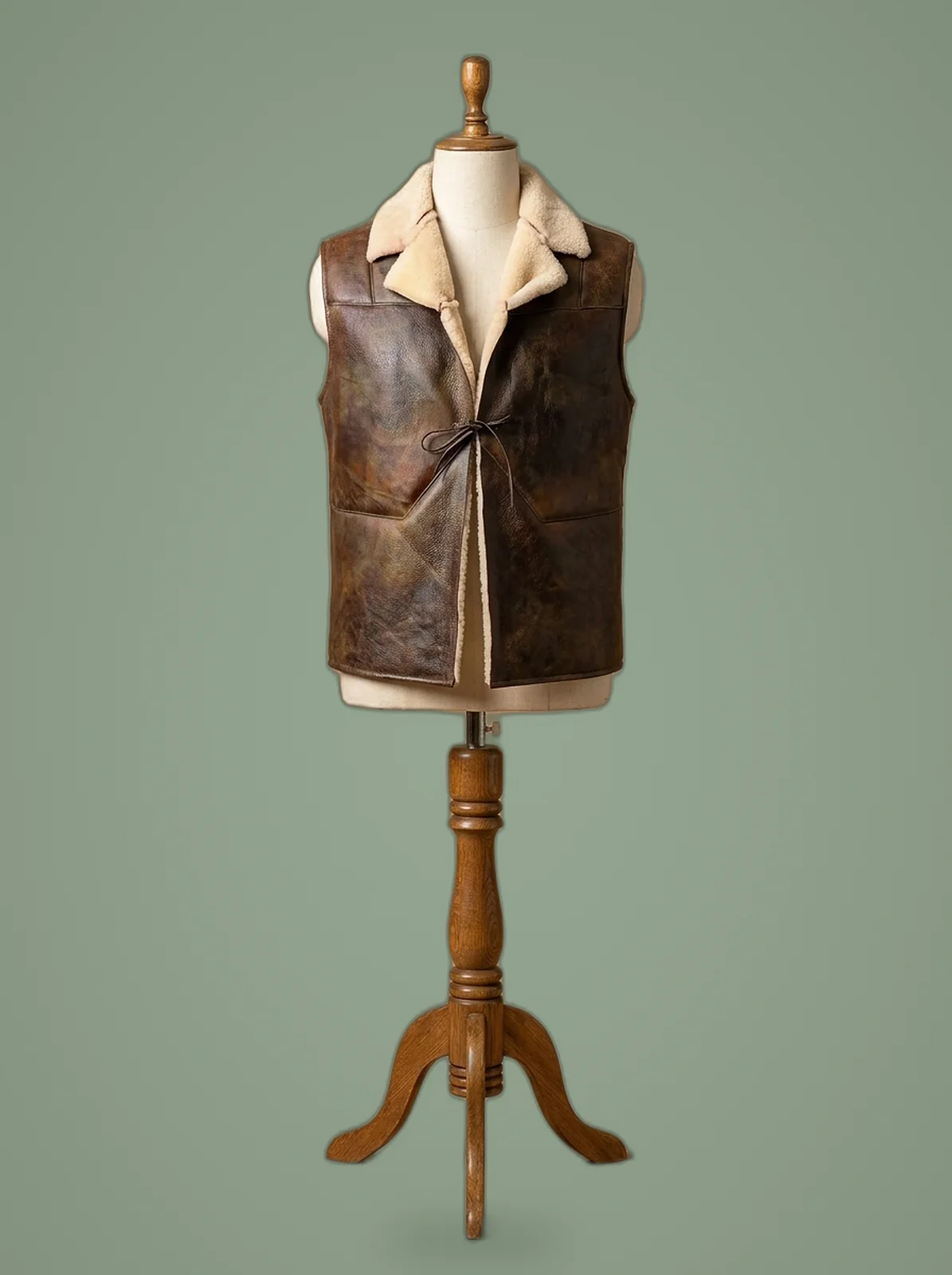 man with no name real sheepskin shearling leather vest front view