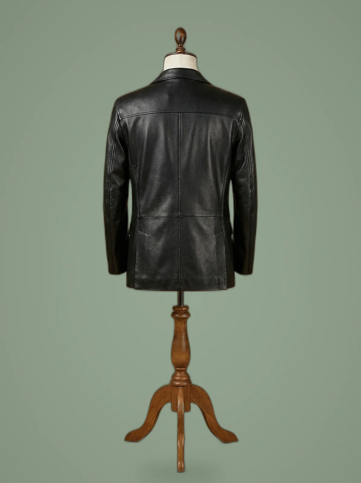 Men’s Genuine Real Leather Blazer Two Button Slim Fit Coat, back view
