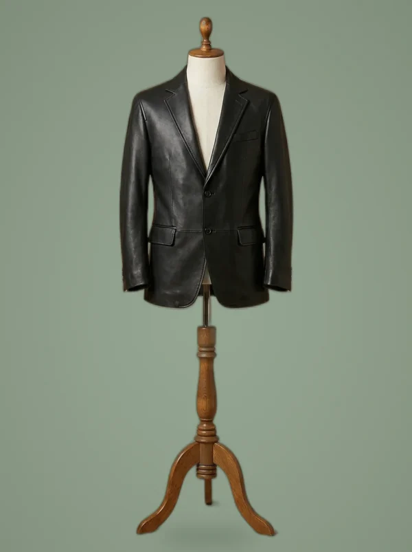 Men’s Genuine Real Leather Blazer Two Button Slim Fit Coat, front view