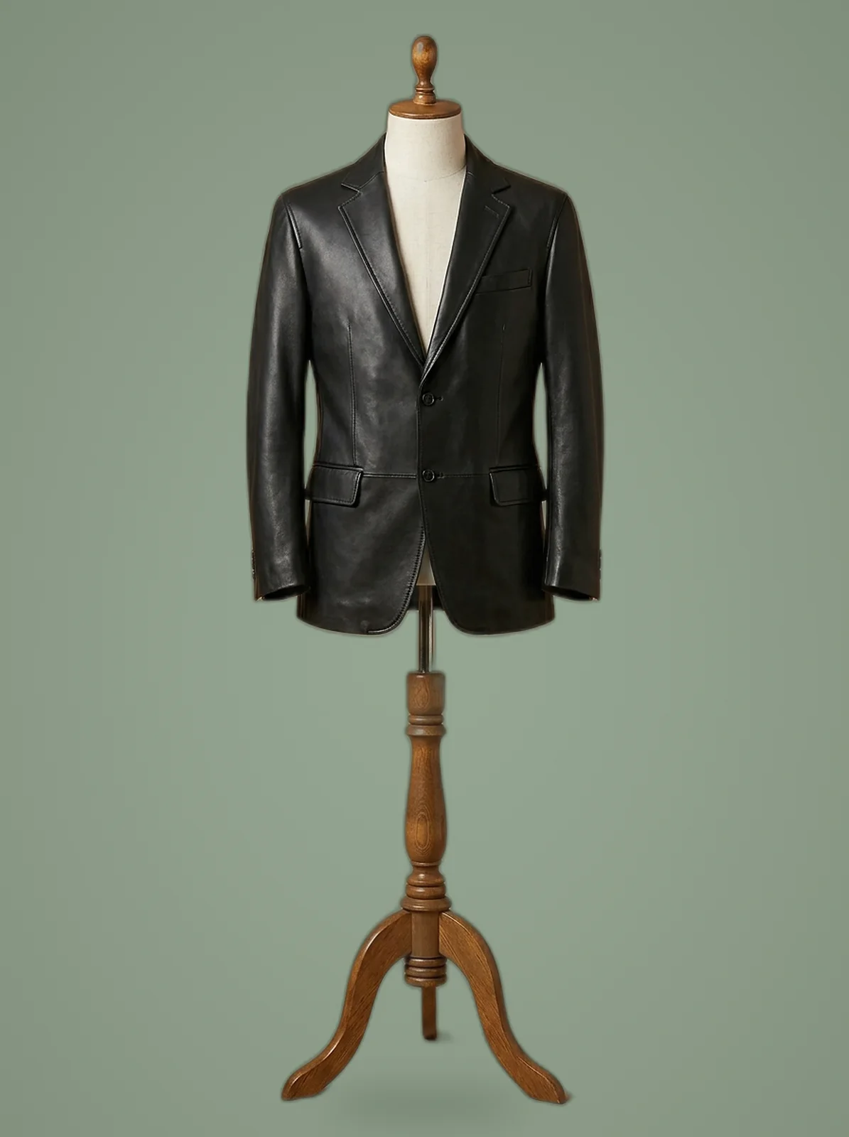 Men’s Genuine Real Leather Blazer Two Button Slim Fit Coat, front view