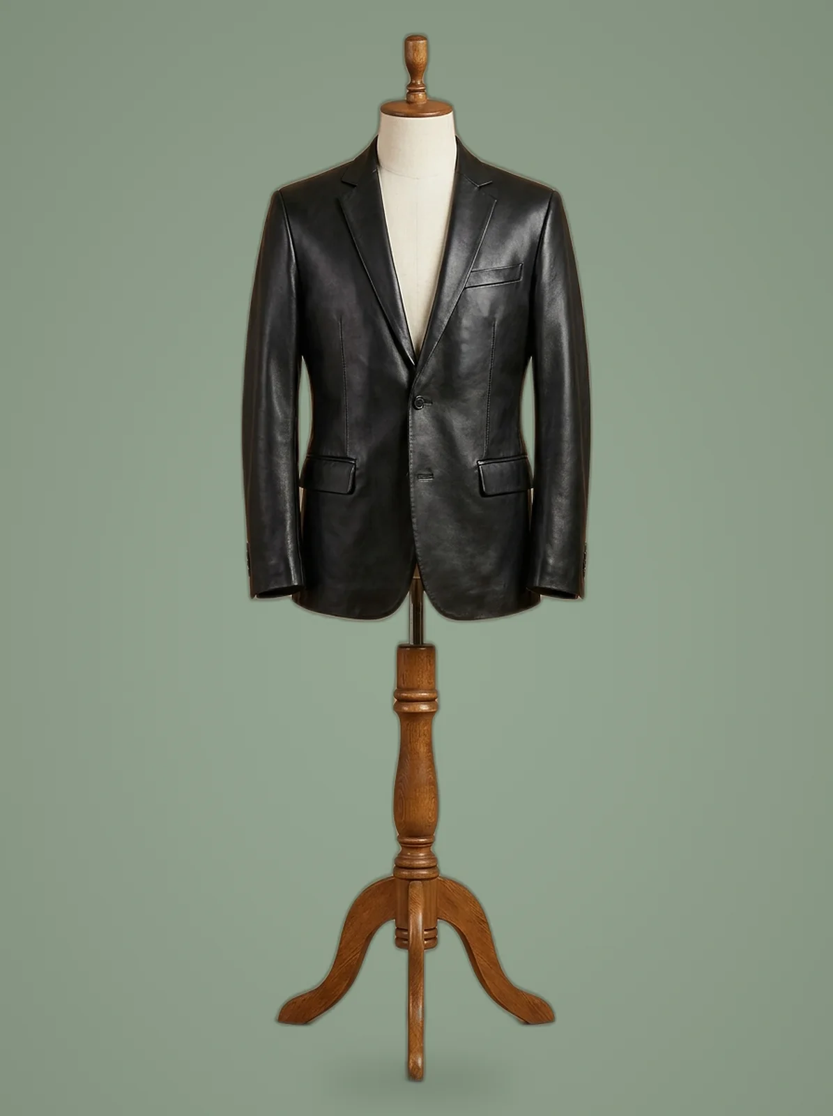 Men’s Genuine Real Leather Blazer Two Button Slim Fit Coat, side view