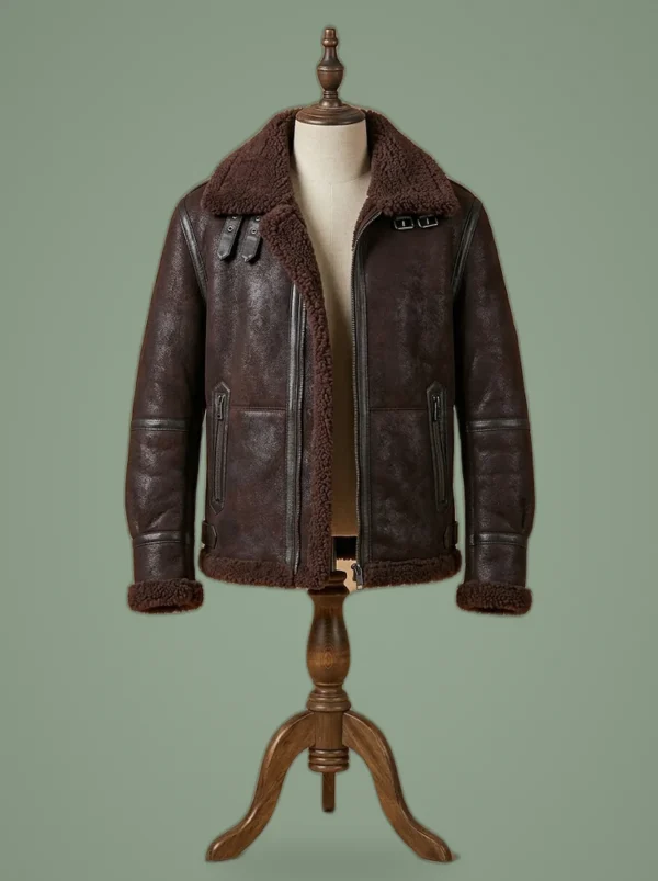 Men’s RAF Aviator Pilot B3 Flying Bomber Real Shearling Fur Real Leather Jacket, front view