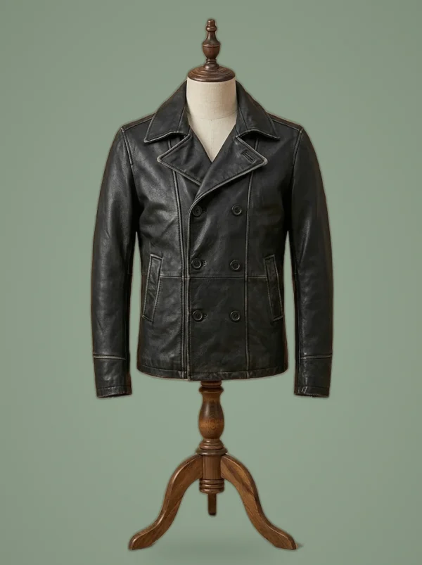 Men’s Real Leather Jacket Black Distressed Vintage Motorcycle Jacket Cafe Racer, front view