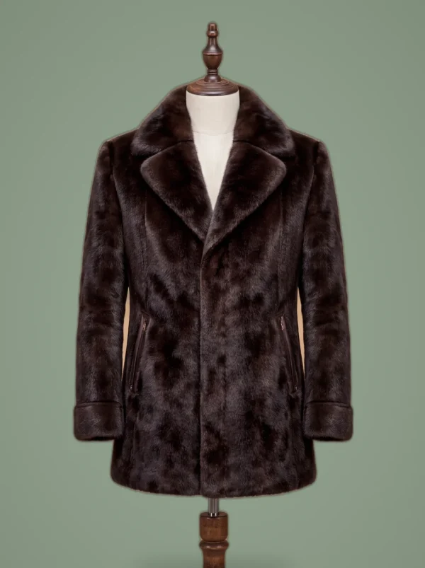Men’s Real Mink Fur Coat Elegant Brown Winter Outerwear, front view