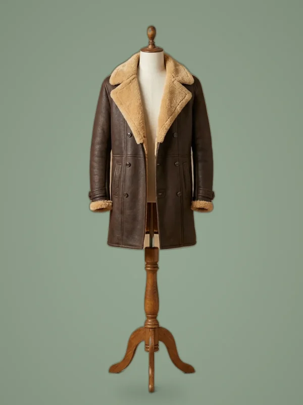 Men’s Superfly Trevor Jackson Pilot B3 Real Sheepskin Shearling Duffle Brown Coat, front view