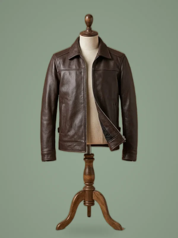 MEN’S VINTAGE BROWN MOTORCYCLE BIKER DISTRESSED GENUINE BROWN LEATHER JACKET, front view