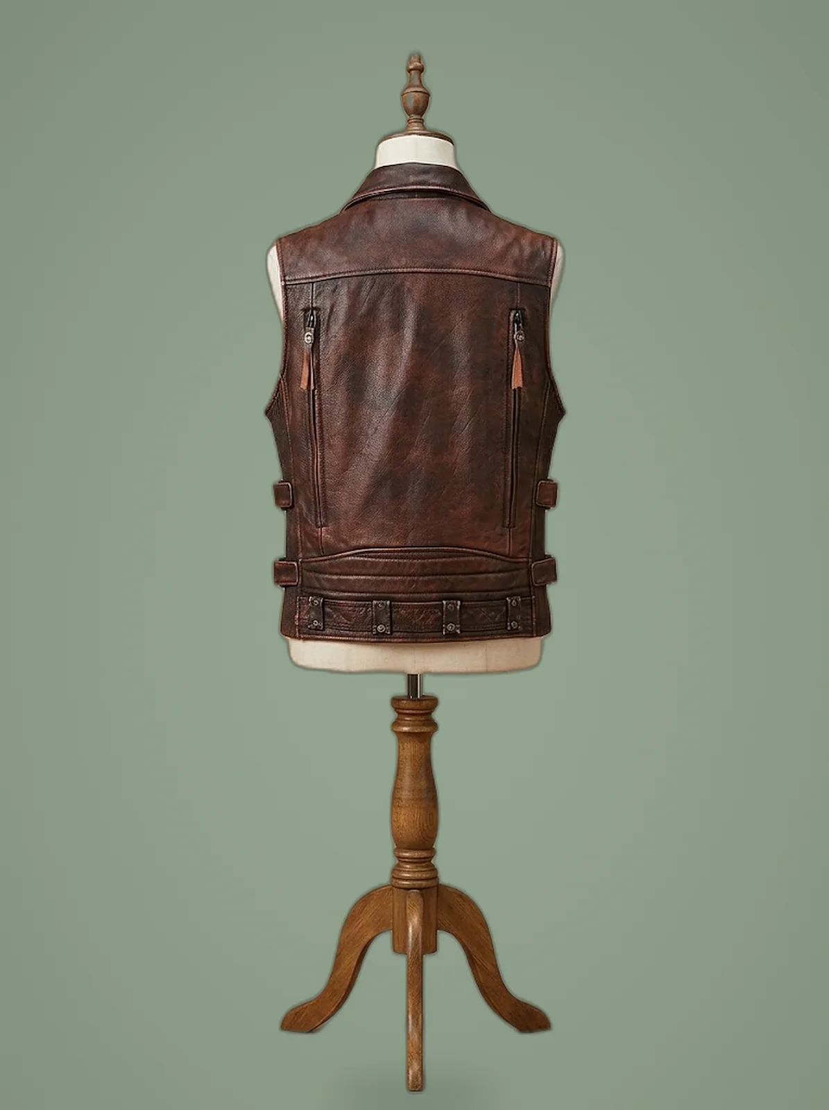 vest cowhide riding sleeveless jacket back view