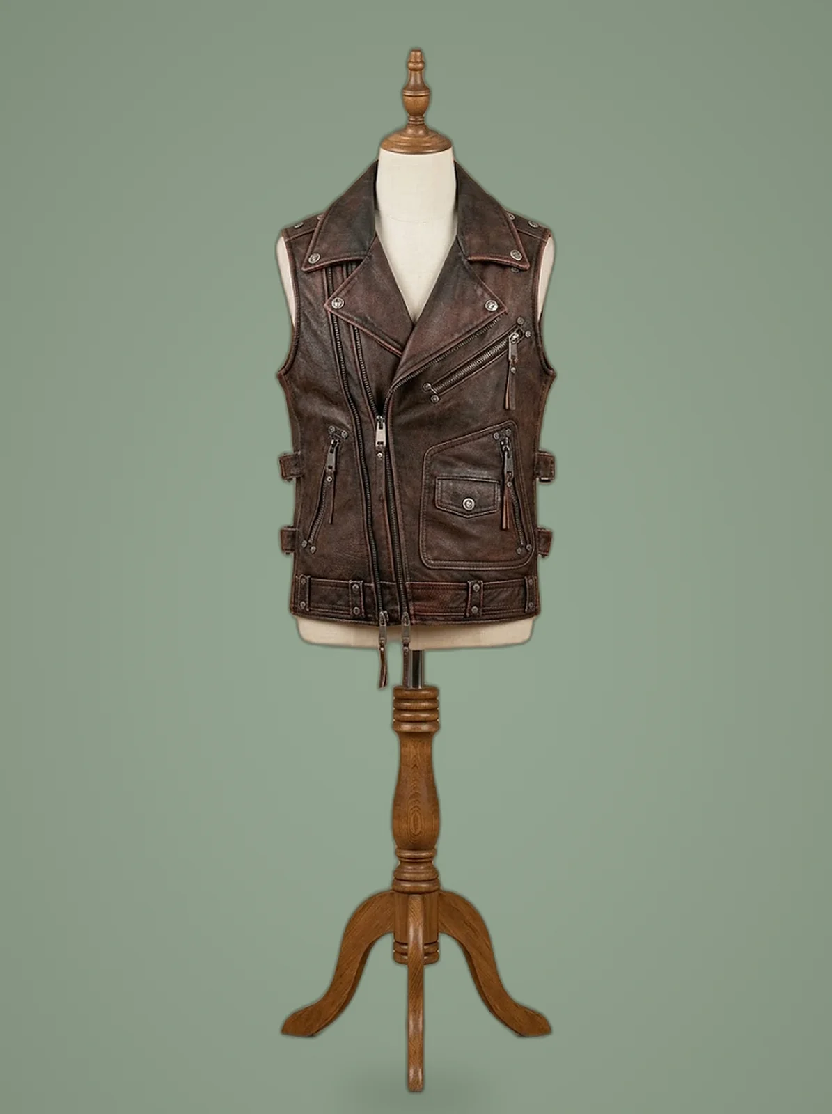 vest cowhide riding sleeveless jacket front view
