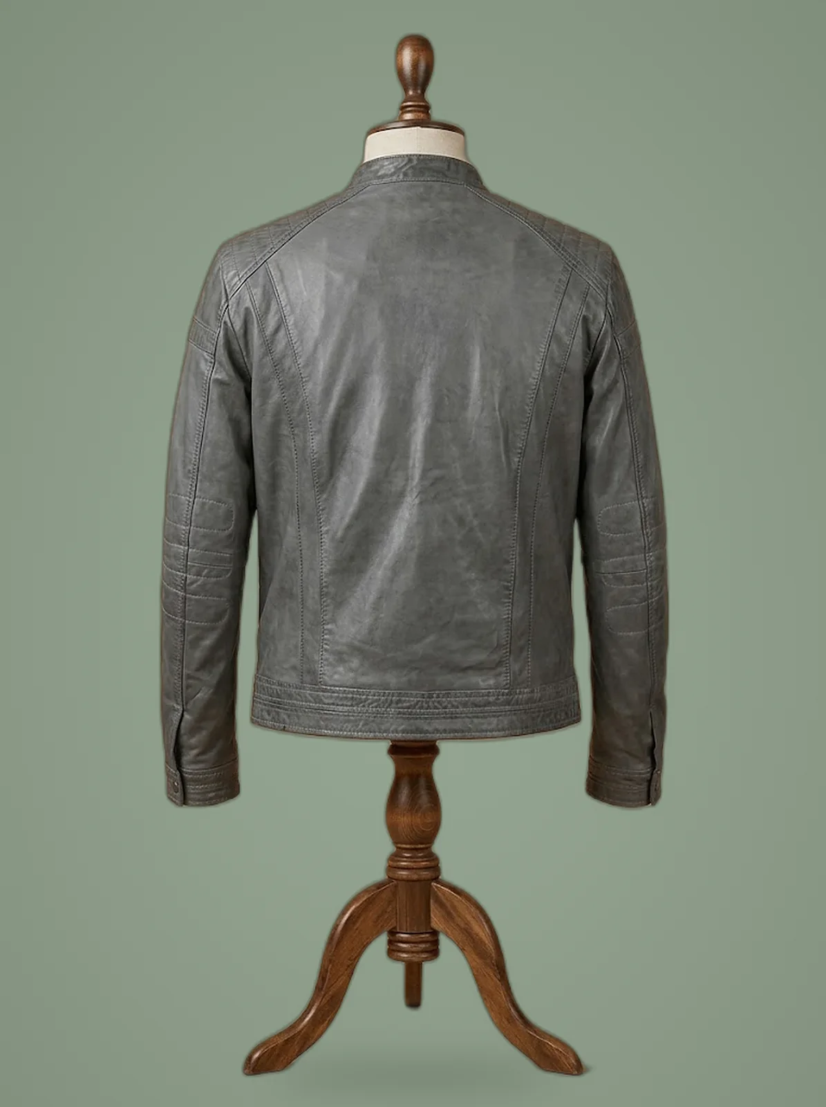 biker real grey leather jacket back view