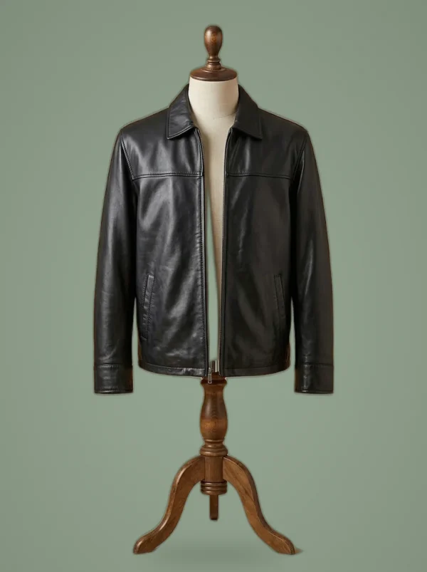 Men’s Vintage Motorcycle Genuine Leather Biker Cafe Racer Black Jacket, front view