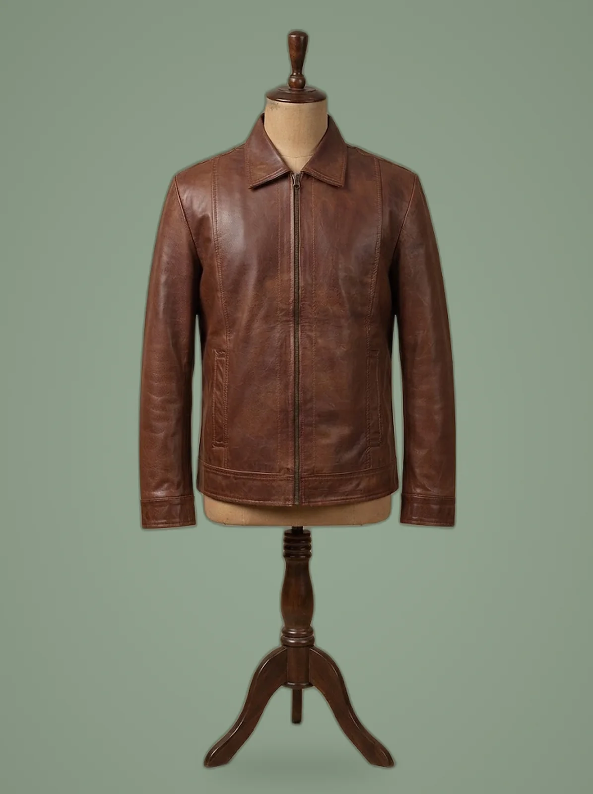 Men’s Vintage Motorcycle Genuine Leather Biker Cafe Racer Brown Jacket1, front view