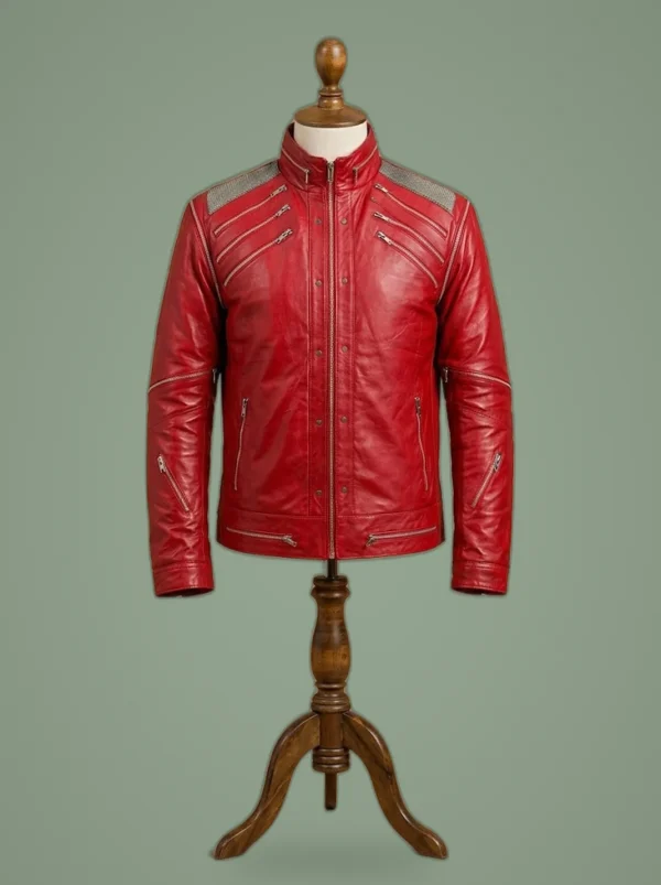Michael Jackson MJ Beat It Style Real Leather Jacket, front view