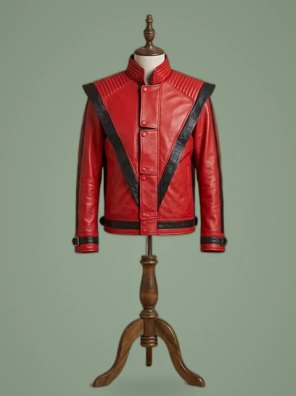 Michael Jackson MJ Thriller Cosplay Real Red Leather Jacket, front view