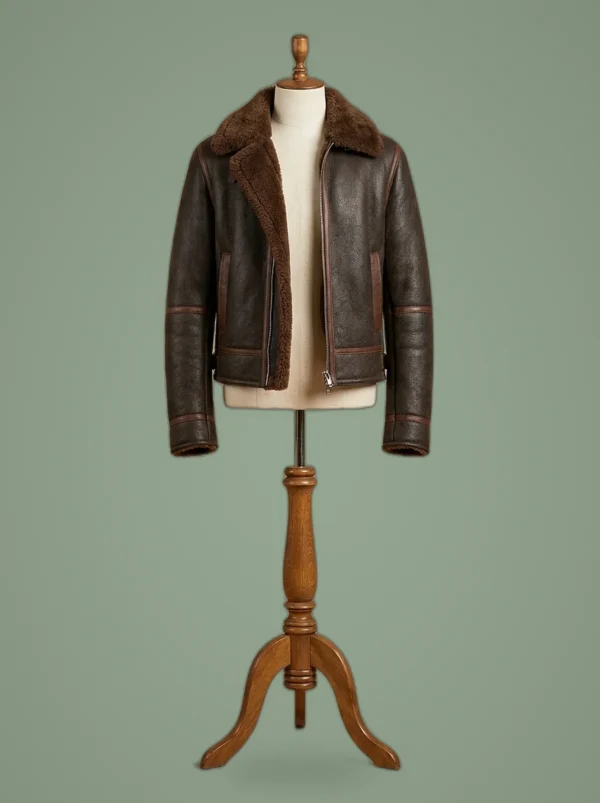 Power Book II S02 Ghost Tariq St Patrick Real Sheepskin Shearling Brown Leather Jacket, front view