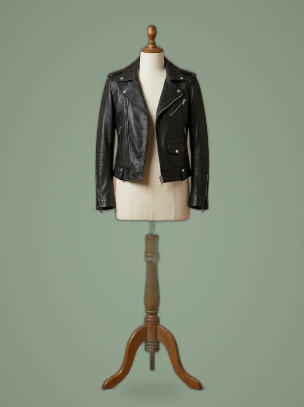 Victoria Beckham Women’s Slim Fit Real Genuine Biker Leather Jacket, front view
