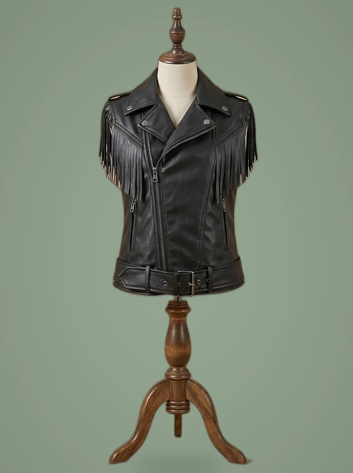brando motorcycles black leather vest front view