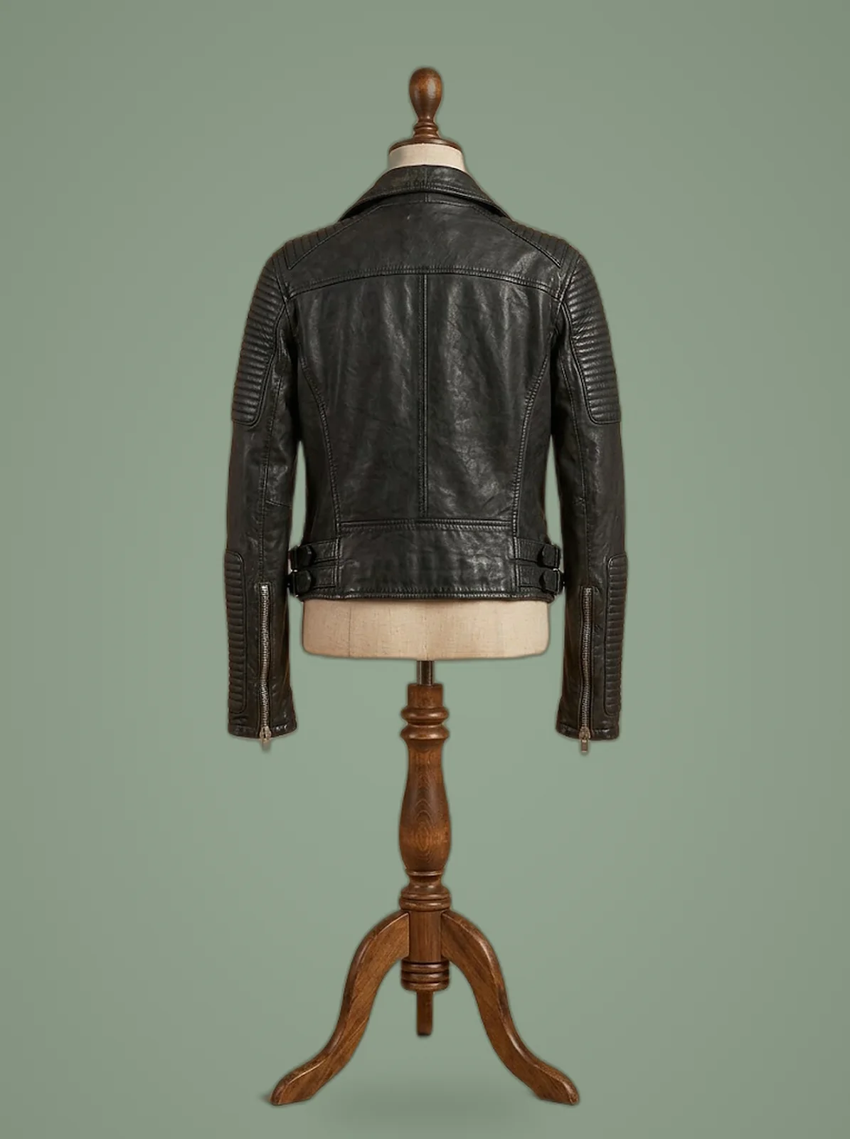 Women Genuine Lambskin Leather Jacket Motorcycle Real Slimfit Black Biker Jacket, back view