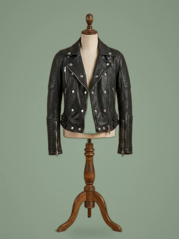 Women Genuine Lambskin Leather Jacket Motorcycle Real Slimfit Black Biker Jacket, front view