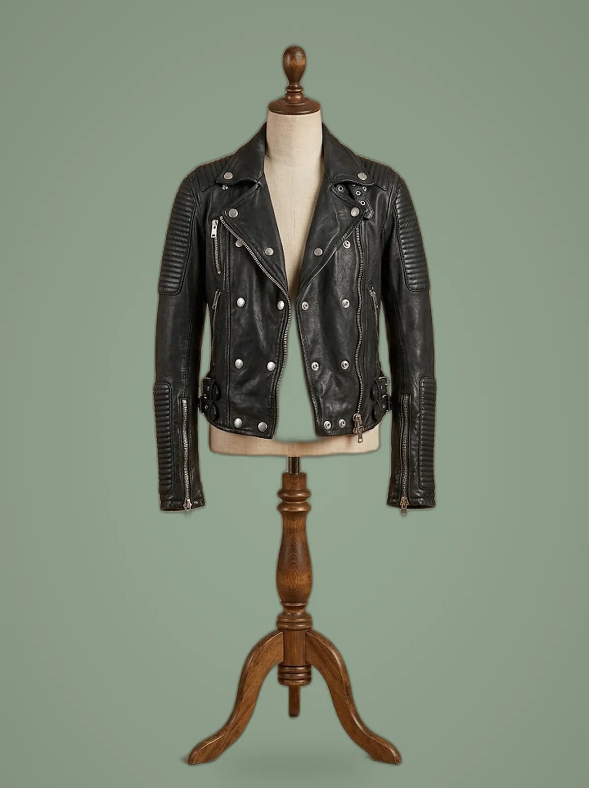 Women Genuine Lambskin Leather Jacket Motorcycle Real Slimfit Black Biker Jacket, front view