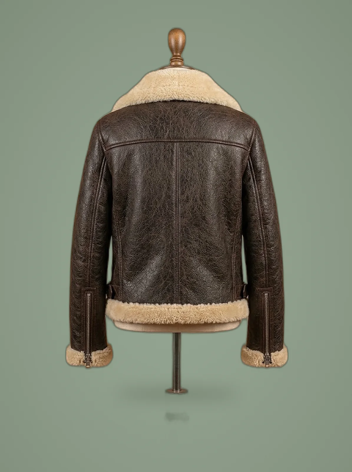 Women’s B6 Bomber Aviator Real Fur Sheepskin Shearling Dark Brown Leather Jacket, back view