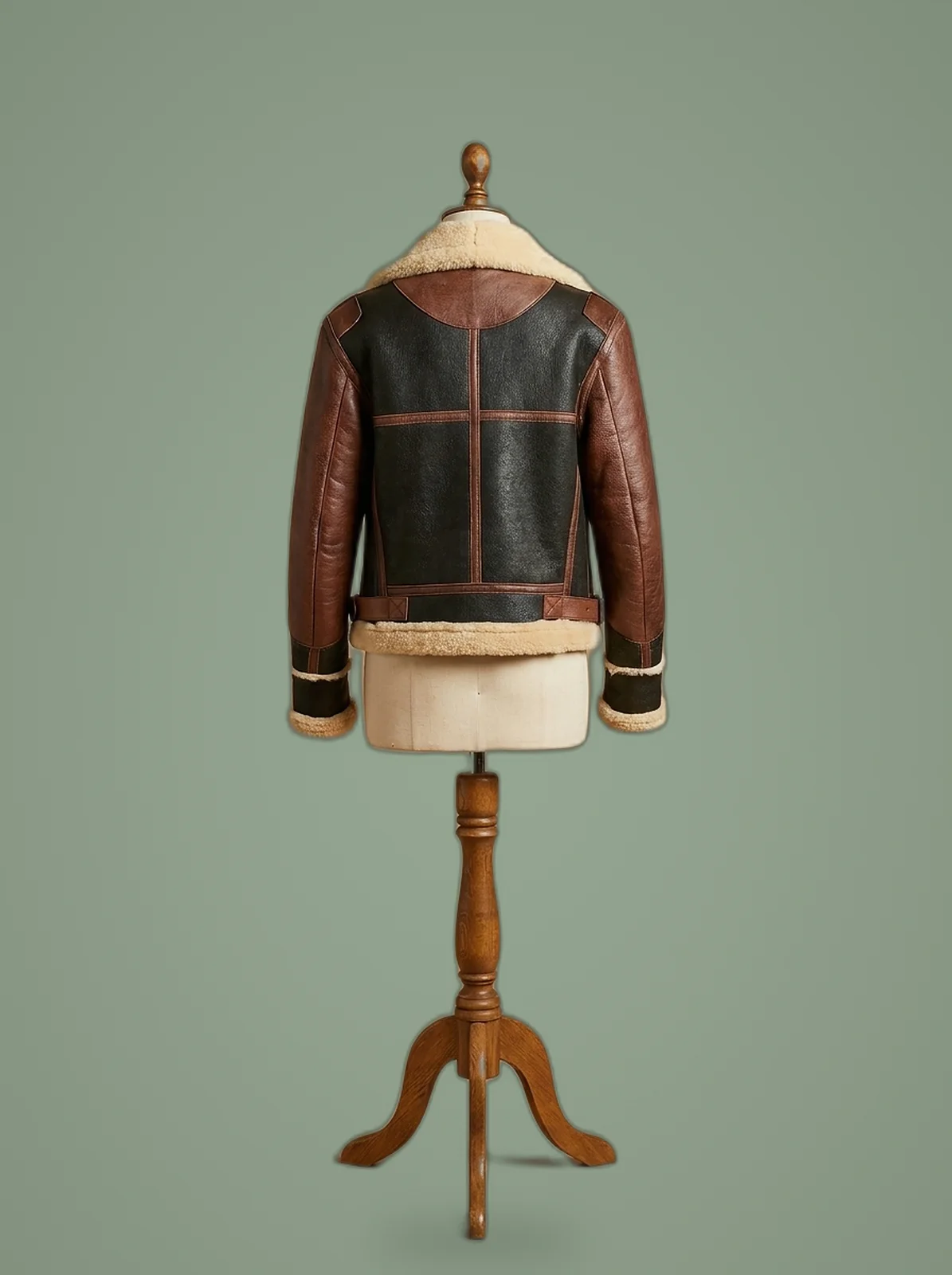 women B6 dark brown shearling bomber jacket back view