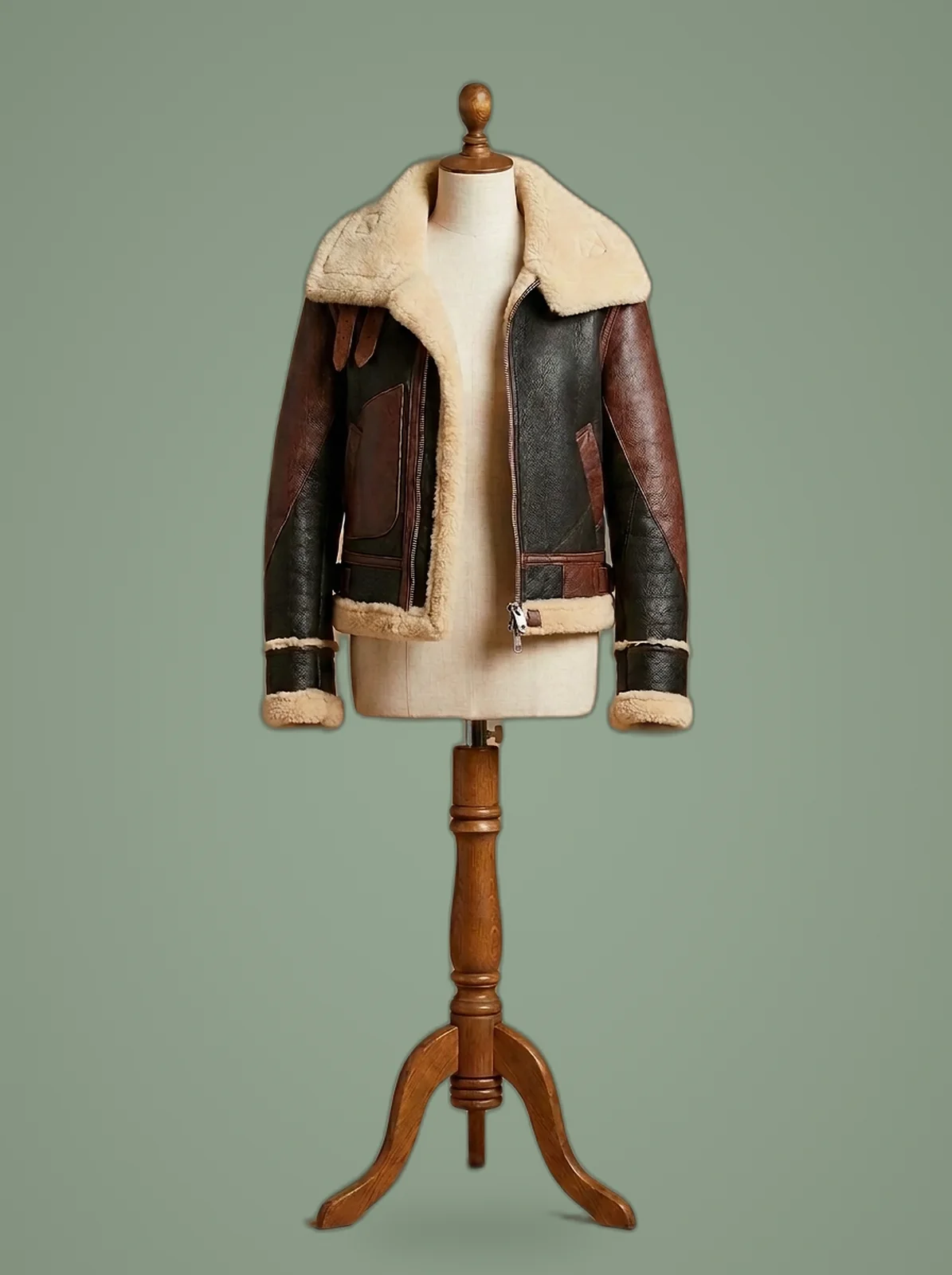 women B6 dark brown shearling bomber jacket front view