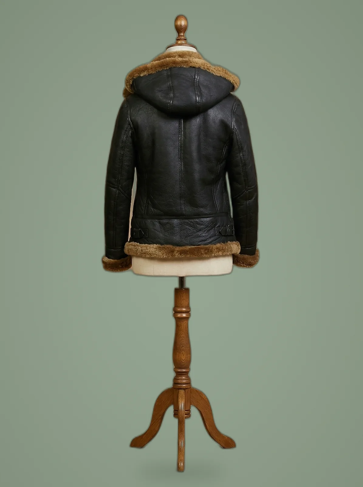 women B3 brown shearling bomber jacket back view