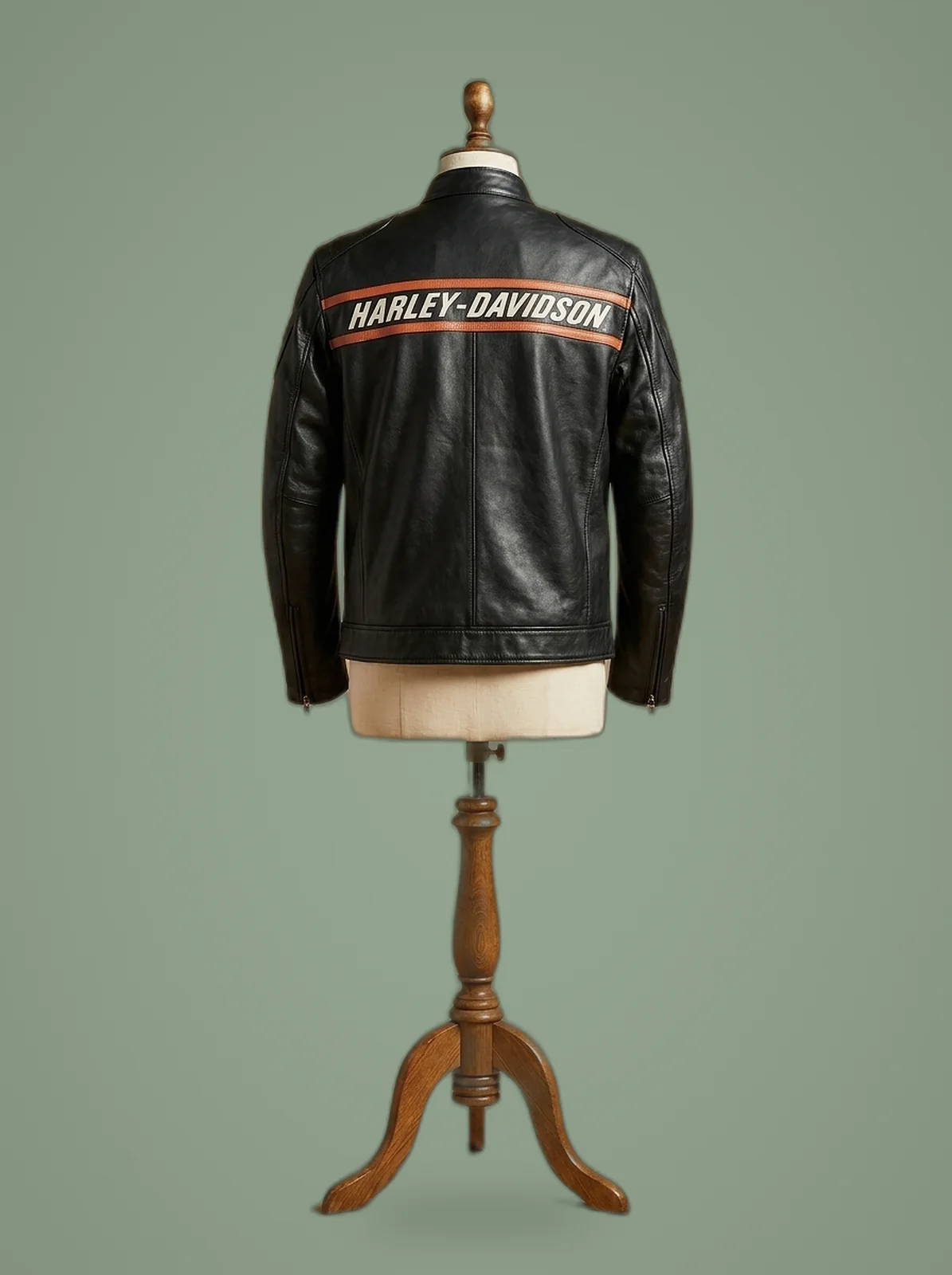 harley davidson vintage motorcycle black leather jacket back view