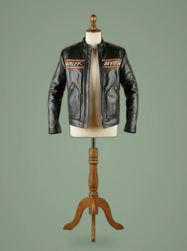 Wwe Bill Goldberg Harley Davidson Vintage Motorcycle Black Leather Jacket, front view